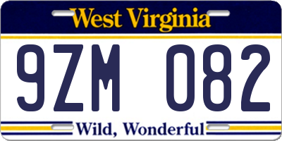 WV license plate 9ZM082