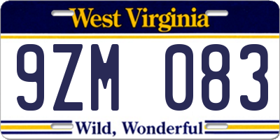 WV license plate 9ZM083