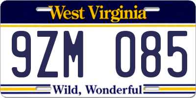 WV license plate 9ZM085