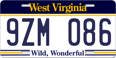 WV license plate 9ZM086