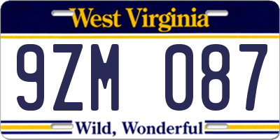 WV license plate 9ZM087