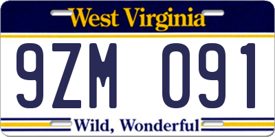 WV license plate 9ZM091