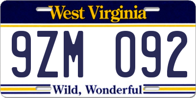 WV license plate 9ZM092