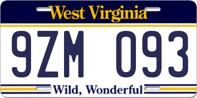 WV license plate 9ZM093