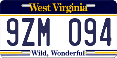 WV license plate 9ZM094