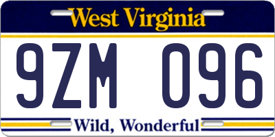 WV license plate 9ZM096