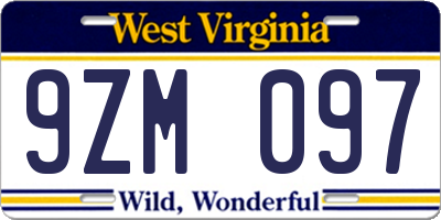 WV license plate 9ZM097