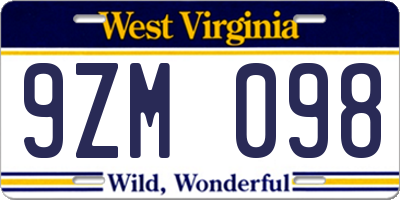 WV license plate 9ZM098