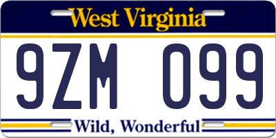 WV license plate 9ZM099