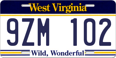 WV license plate 9ZM102