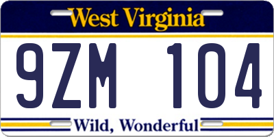 WV license plate 9ZM104