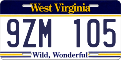 WV license plate 9ZM105