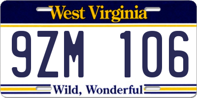 WV license plate 9ZM106