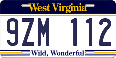 WV license plate 9ZM112