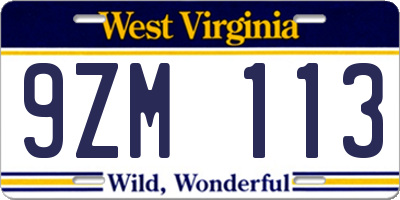 WV license plate 9ZM113