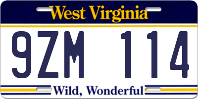 WV license plate 9ZM114