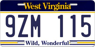 WV license plate 9ZM115