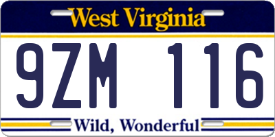 WV license plate 9ZM116