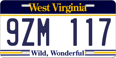 WV license plate 9ZM117