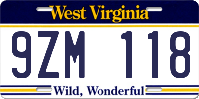 WV license plate 9ZM118
