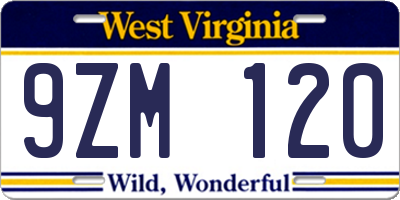 WV license plate 9ZM120