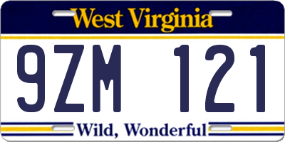 WV license plate 9ZM121