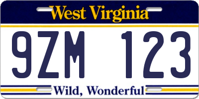 WV license plate 9ZM123