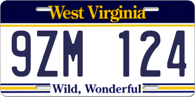 WV license plate 9ZM124