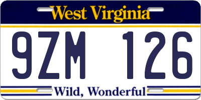 WV license plate 9ZM126