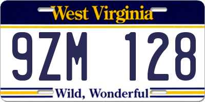 WV license plate 9ZM128