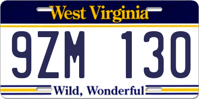 WV license plate 9ZM130