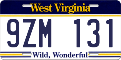 WV license plate 9ZM131