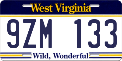 WV license plate 9ZM133
