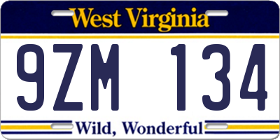 WV license plate 9ZM134