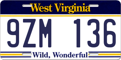 WV license plate 9ZM136