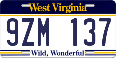 WV license plate 9ZM137