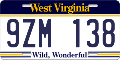 WV license plate 9ZM138