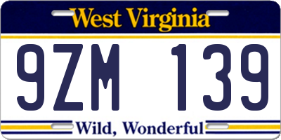 WV license plate 9ZM139