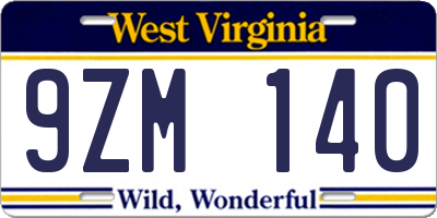 WV license plate 9ZM140