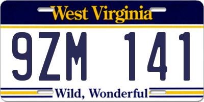 WV license plate 9ZM141
