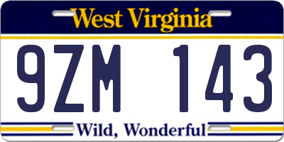 WV license plate 9ZM143