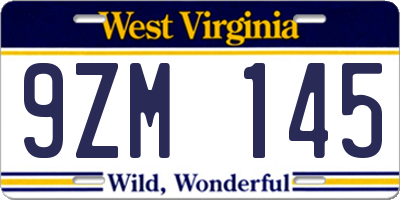 WV license plate 9ZM145