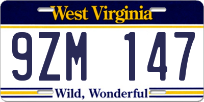 WV license plate 9ZM147