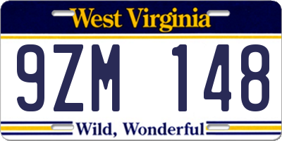 WV license plate 9ZM148