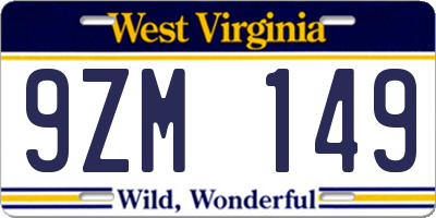 WV license plate 9ZM149