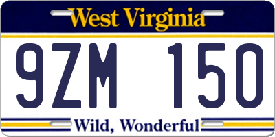 WV license plate 9ZM150