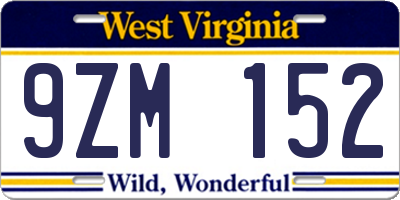 WV license plate 9ZM152
