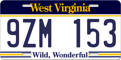 WV license plate 9ZM153