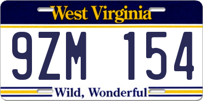 WV license plate 9ZM154