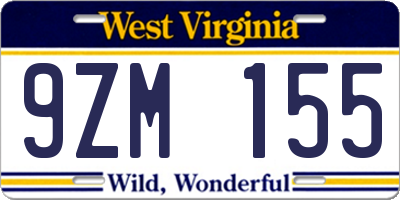 WV license plate 9ZM155